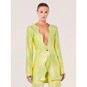 NWT Alexis Bia Satin Duster Top Jacket in Lime Waves Yellow Green Size XS